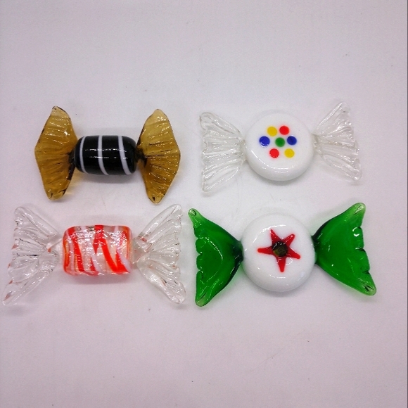 4 Piece Set Hand Blown Glass Christmas Candy Holiday Decor - Picture 1 of 2